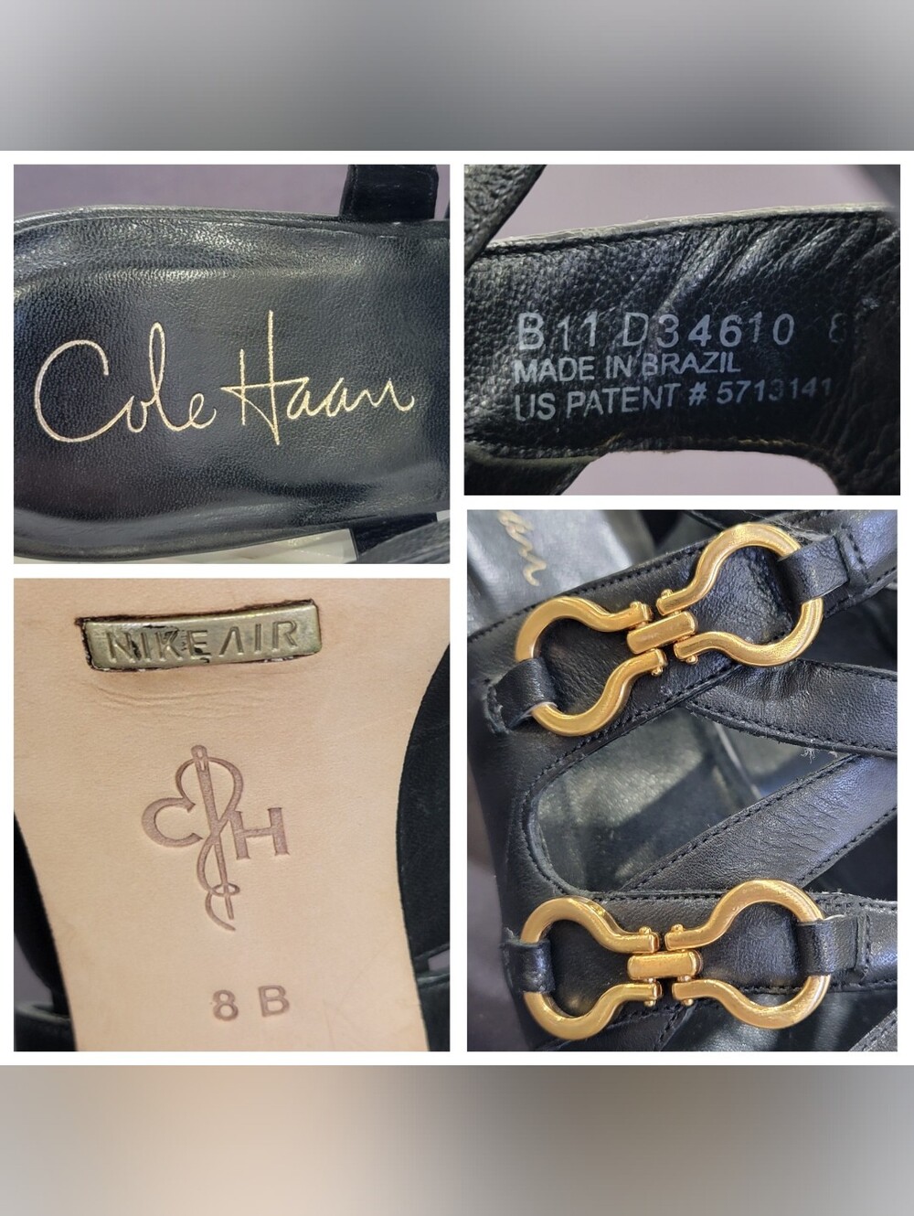 Cole Haan x Nike Air Black Leather Horsebit Slingback Heels Stiletto Women’s 8B - Picture 12 of 17